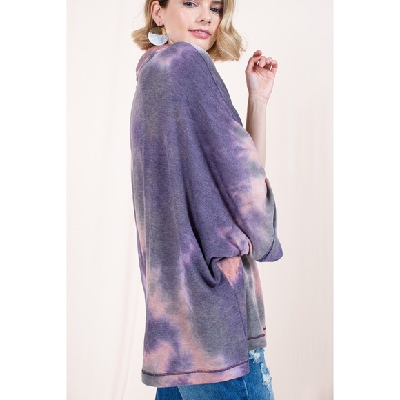 🆕 Tie Dye French Terry Turtleneck Poncho - Picture 2 of 7